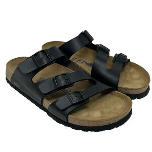 Birkenstock Betula EU 41 10 Black Triple Strap Florida Sandals Soft Footbed